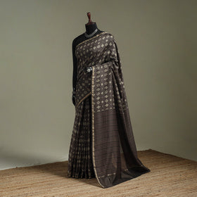 Hand block print natural dyed chanderi silk akola saree 07