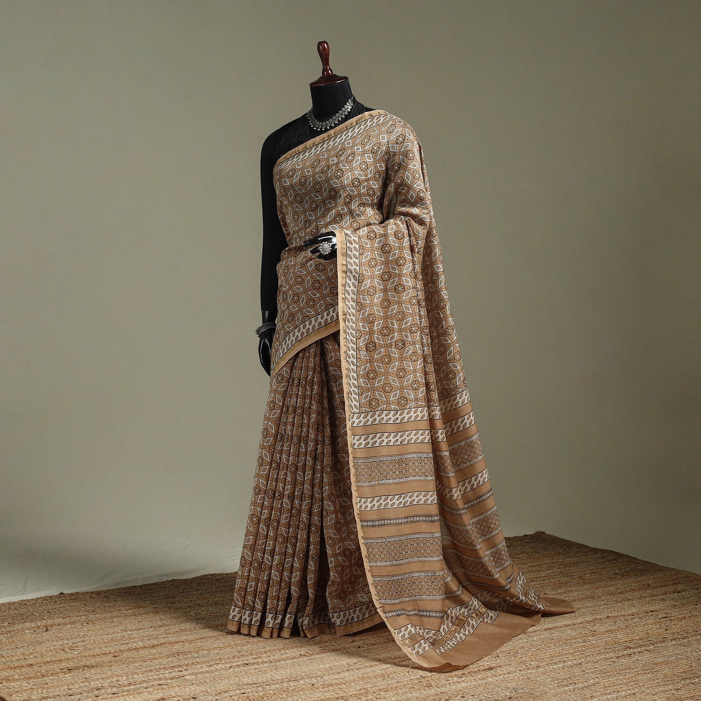 Hand block print natural dyed chanderi silk akola saree 11