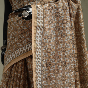 Hand block print natural dyed chanderi silk akola saree 11