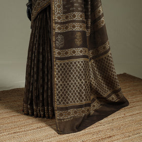 Hand block print natural dyed chanderi silk akola saree 12