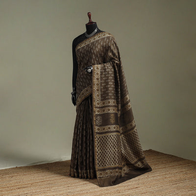 Hand block print natural dyed chanderi silk akola saree 12