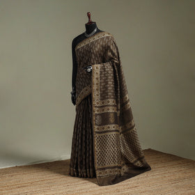 Hand block print natural dyed chanderi silk akola saree 12