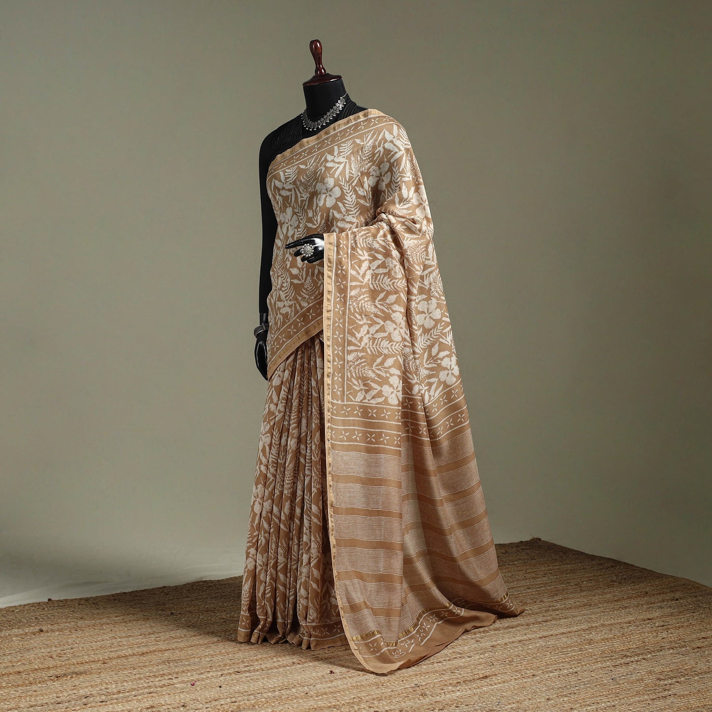 Hand block print natural dyed chanderi silk akola saree 13