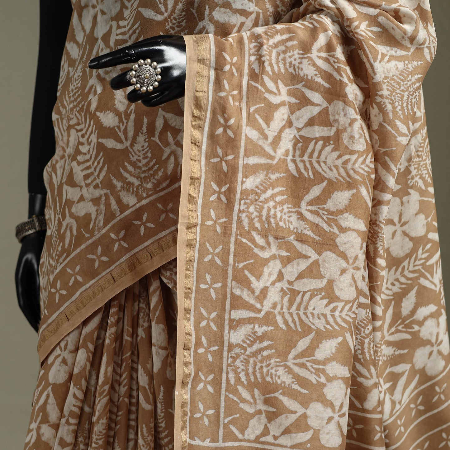 Hand block print natural dyed chanderi silk akola saree 13