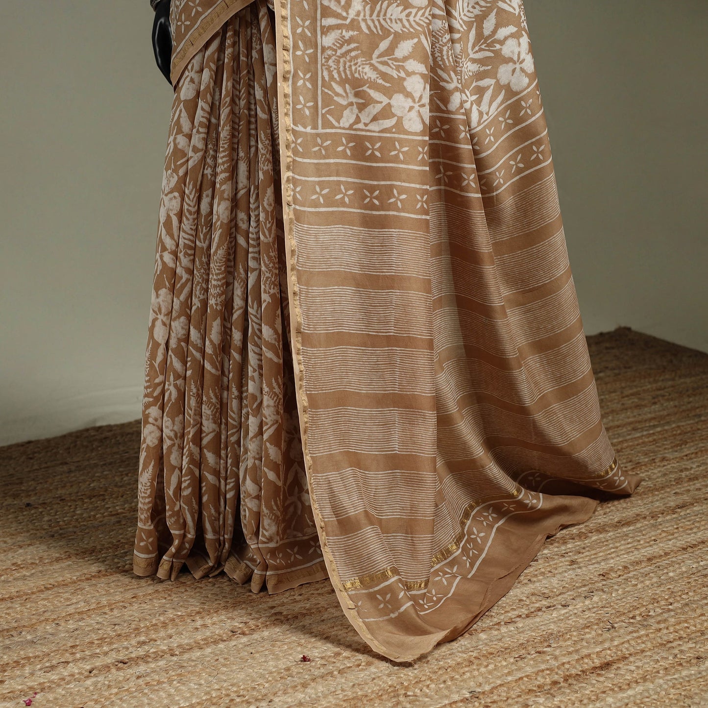 Hand block print natural dyed chanderi silk akola saree 13