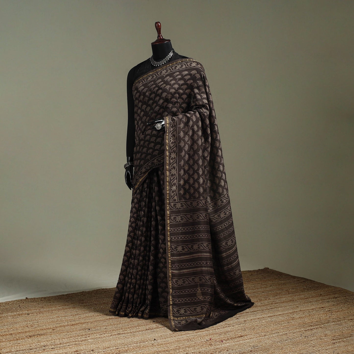 Hand block print natural dyed chanderi silk akola saree 14