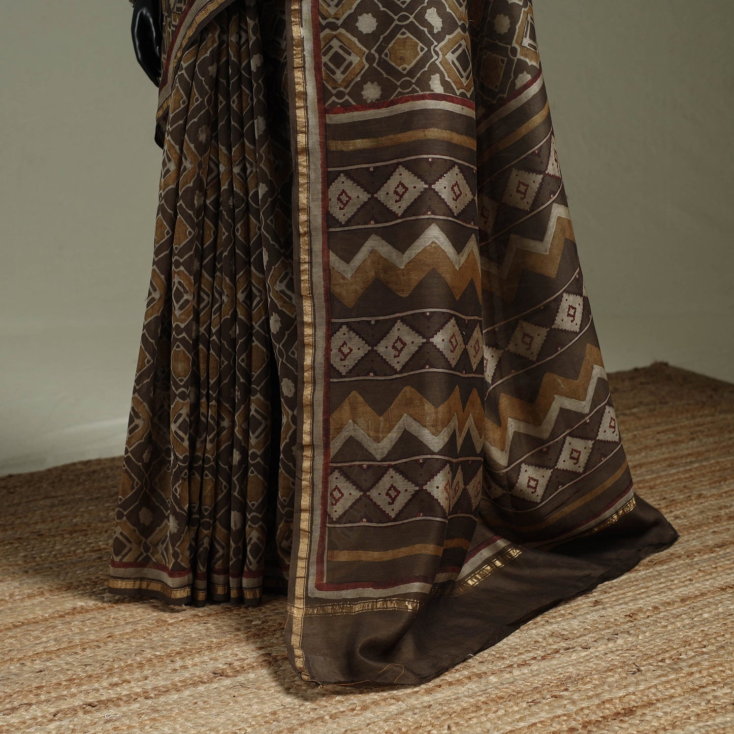 Hand block print natural dyed chanderi silk akola saree 15