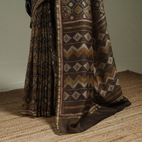 Hand block print natural dyed chanderi silk akola saree 15