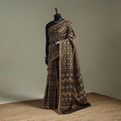Hand block print natural dyed chanderi silk akola saree 15