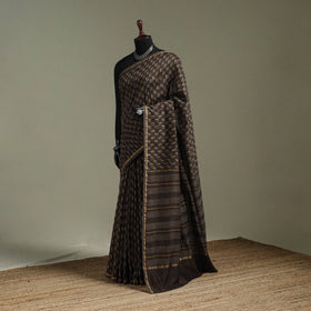 Hand block print natural dyed chanderi silk akola saree 21