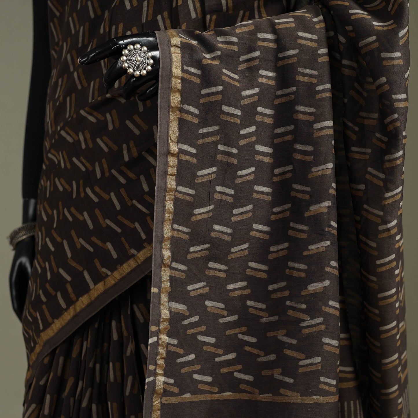 Hand block print natural dyed chanderi silk akola saree 21
