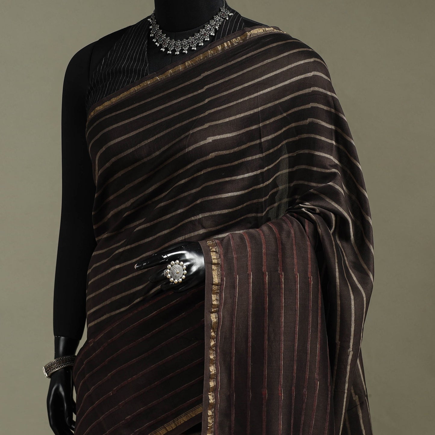 Hand block print natural dyed chanderi silk akola saree 29