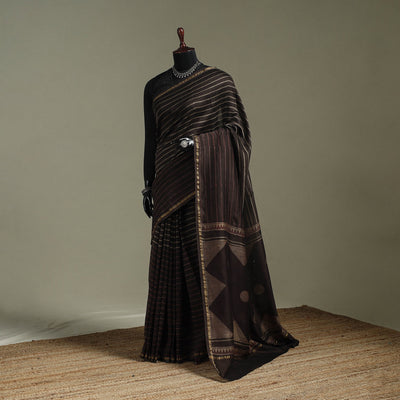 Hand block print natural dyed chanderi silk akola saree 29