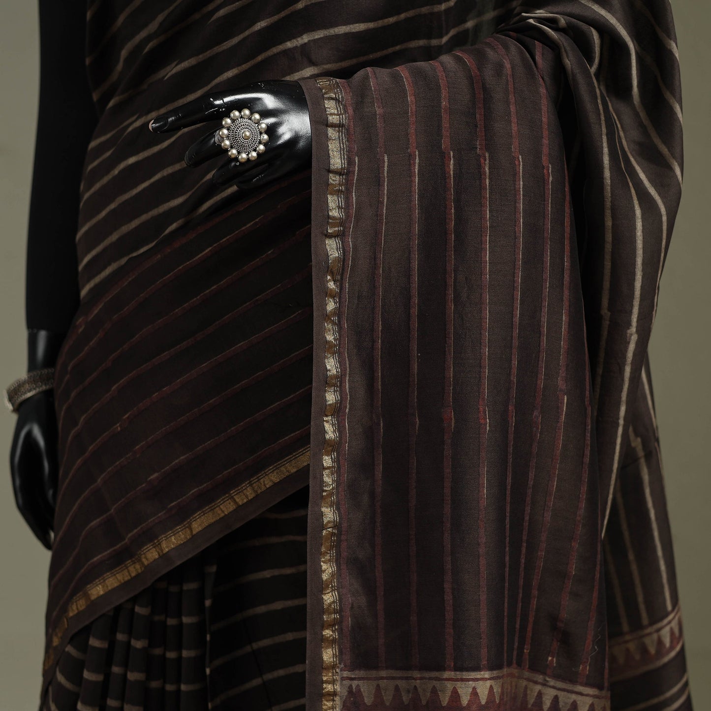 Hand block print natural dyed chanderi silk akola saree 29