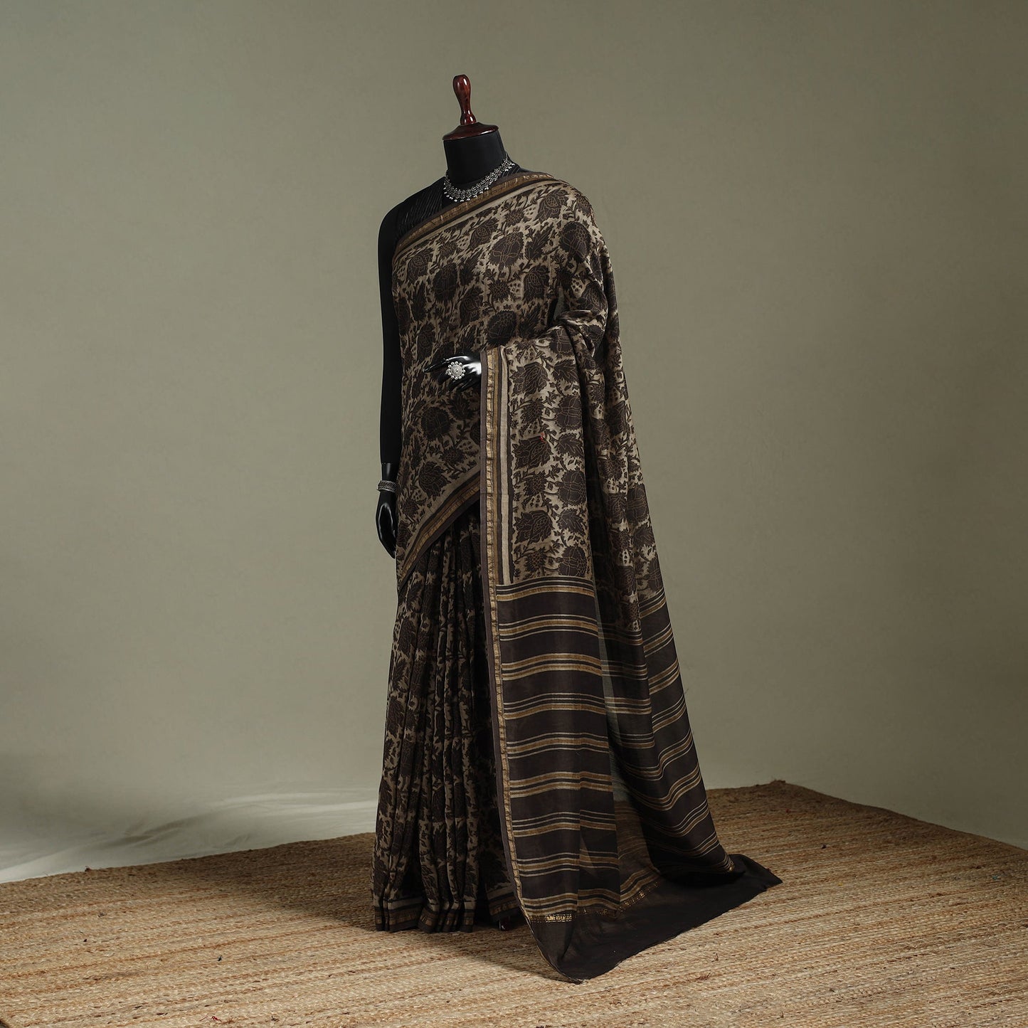 Hand block print natural dyed chanderi silk akola saree 30