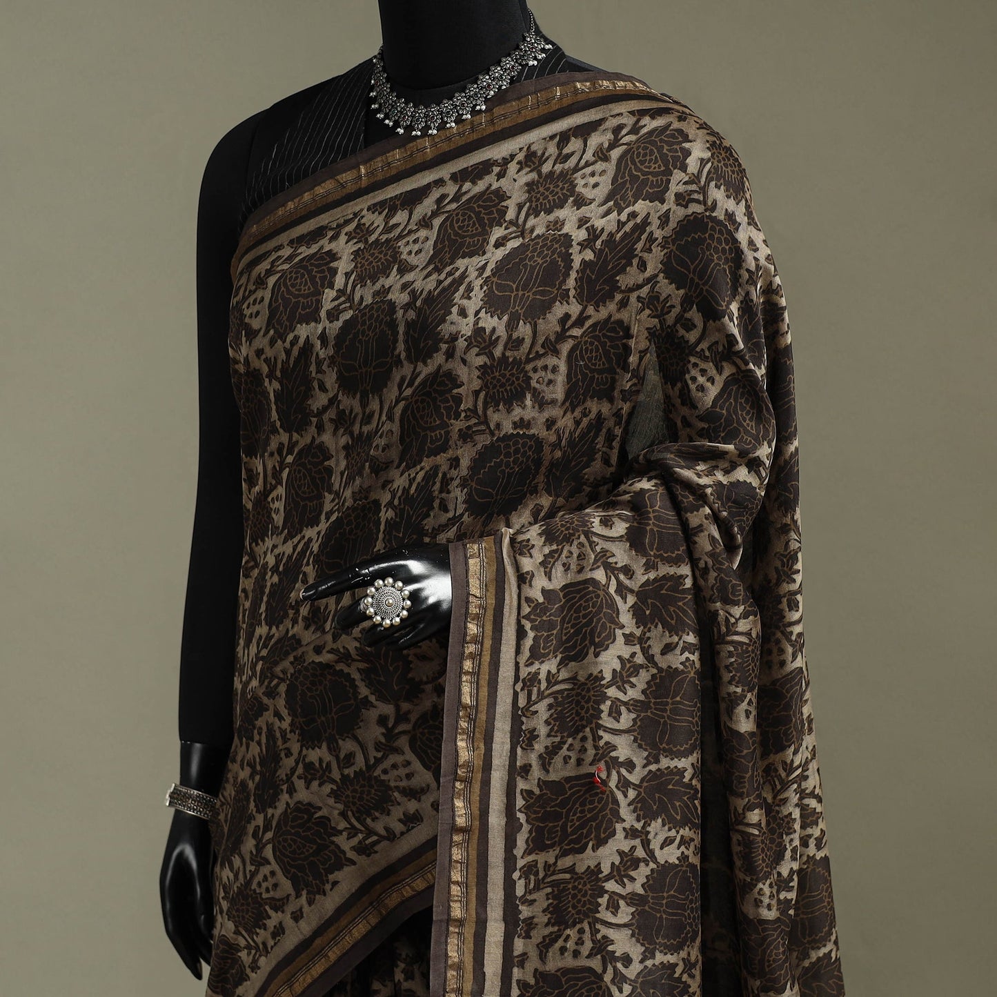 Hand block print natural dyed chanderi silk akola saree 30