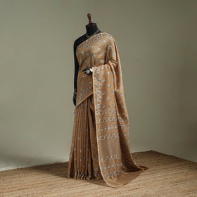 Hand block print natural dyed chanderi silk akola saree 32