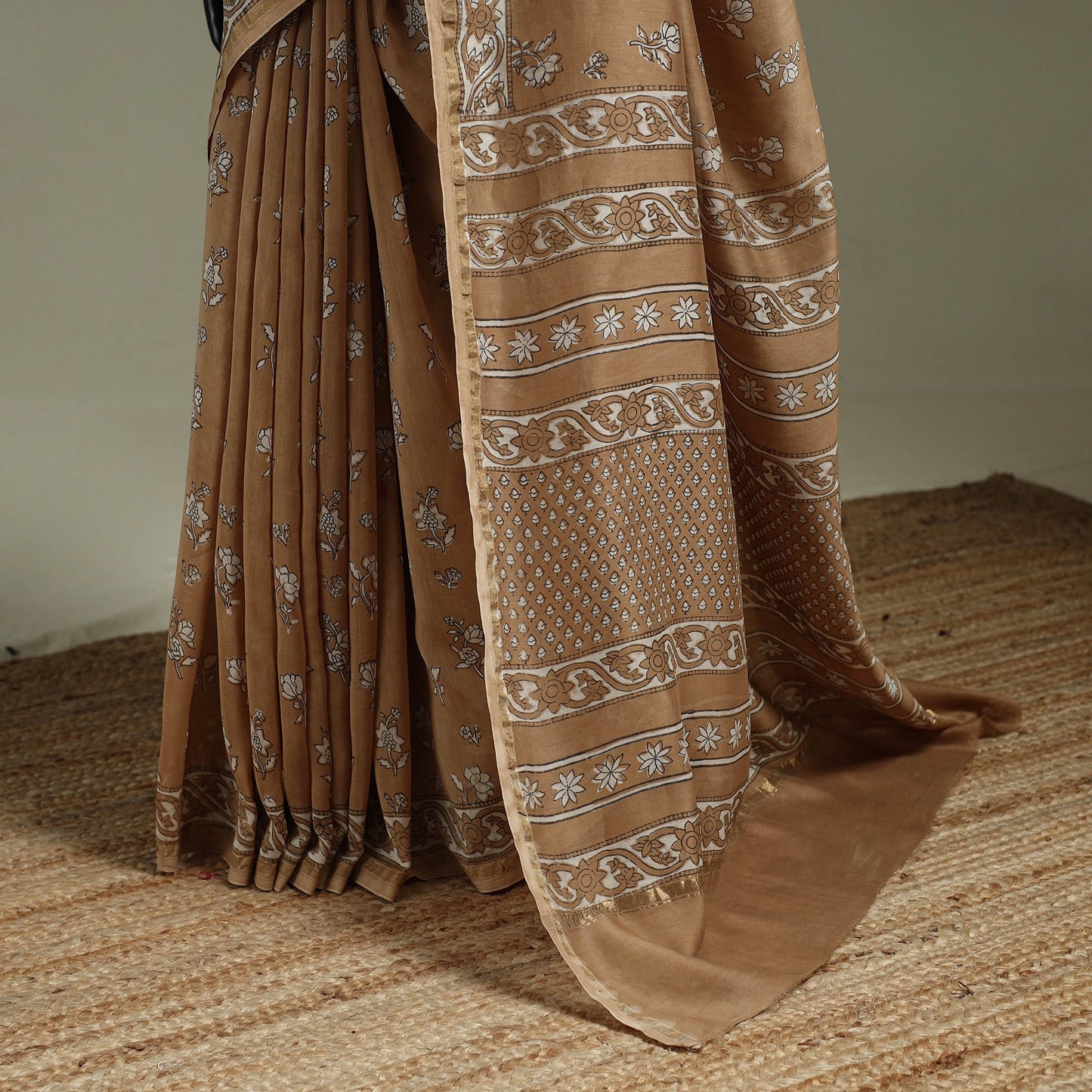 Hand block print natural dyed chanderi silk akola saree 32