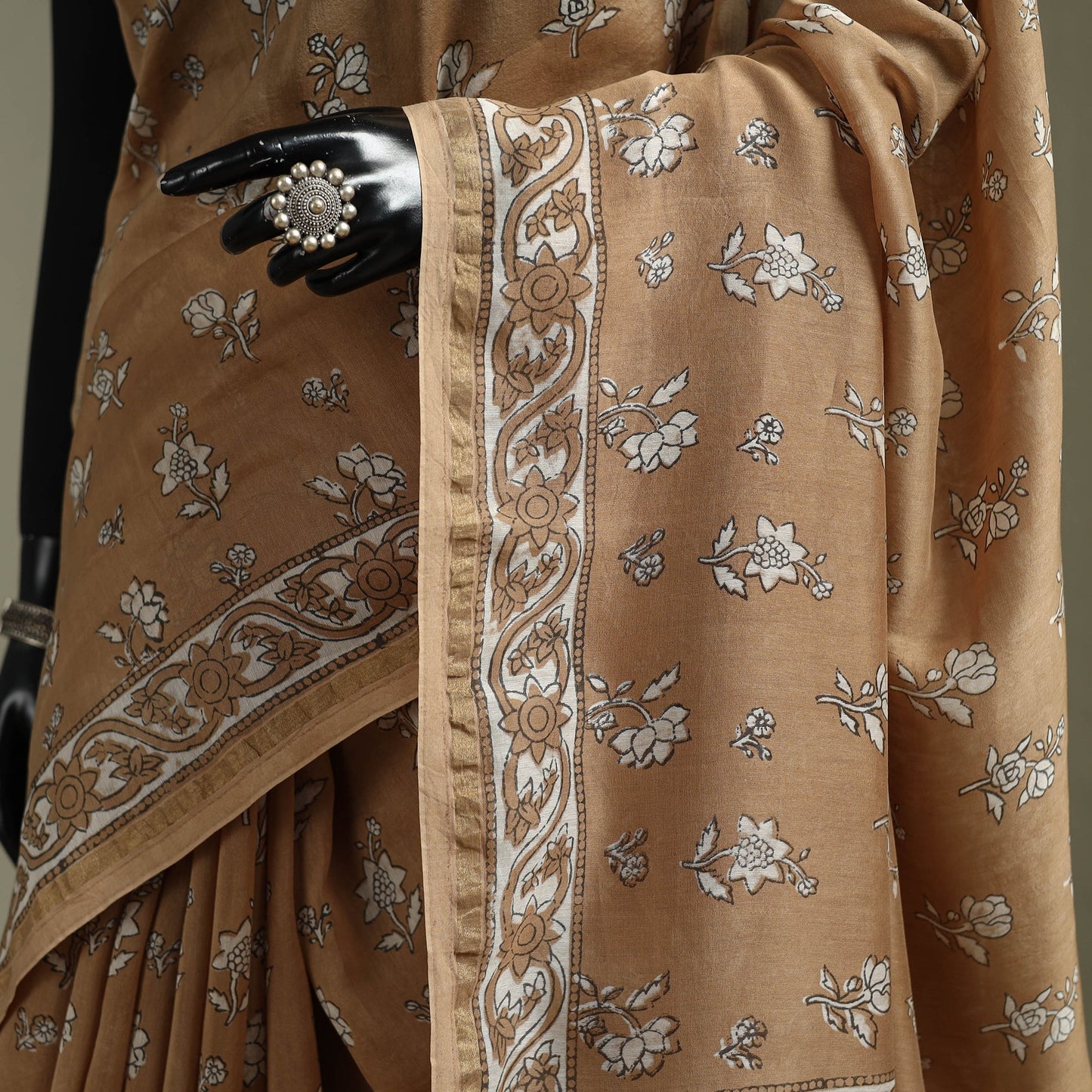 Hand block print natural dyed chanderi silk akola saree 32