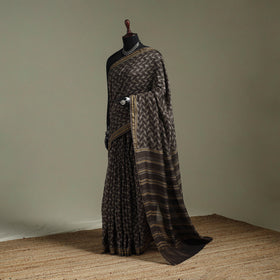 Hand block print natural dyed chanderi silk akola saree 34