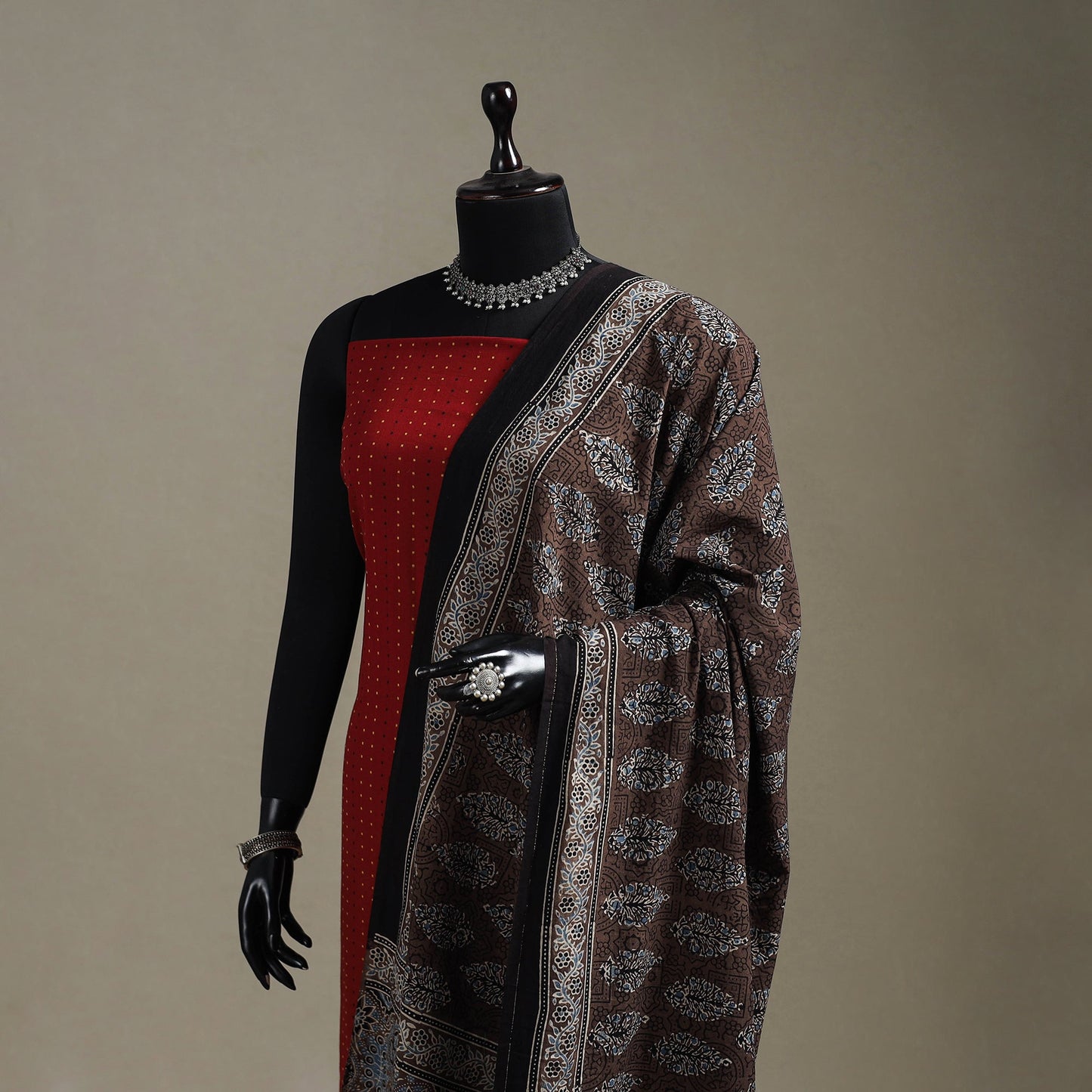 Hand natural dyed cotton dupatta with tassels 02