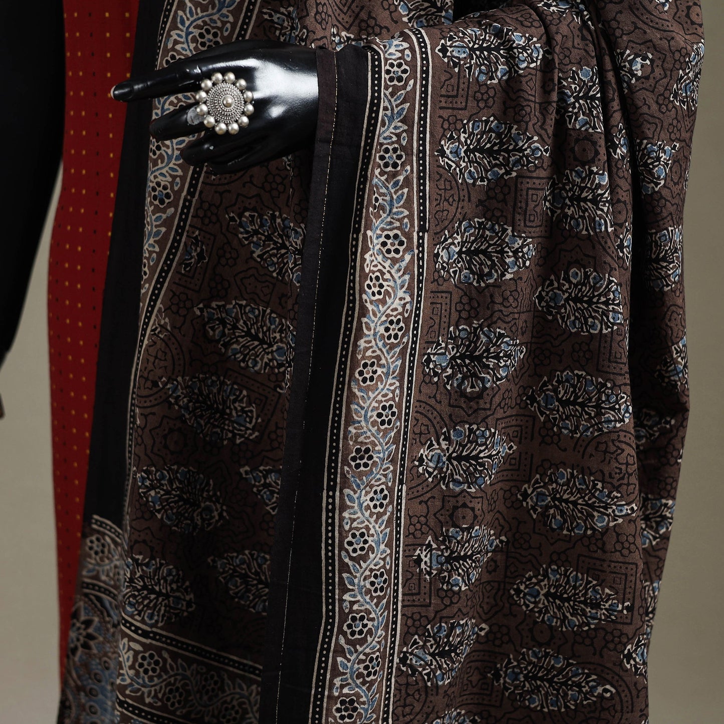 Hand natural dyed cotton dupatta with tassels 02