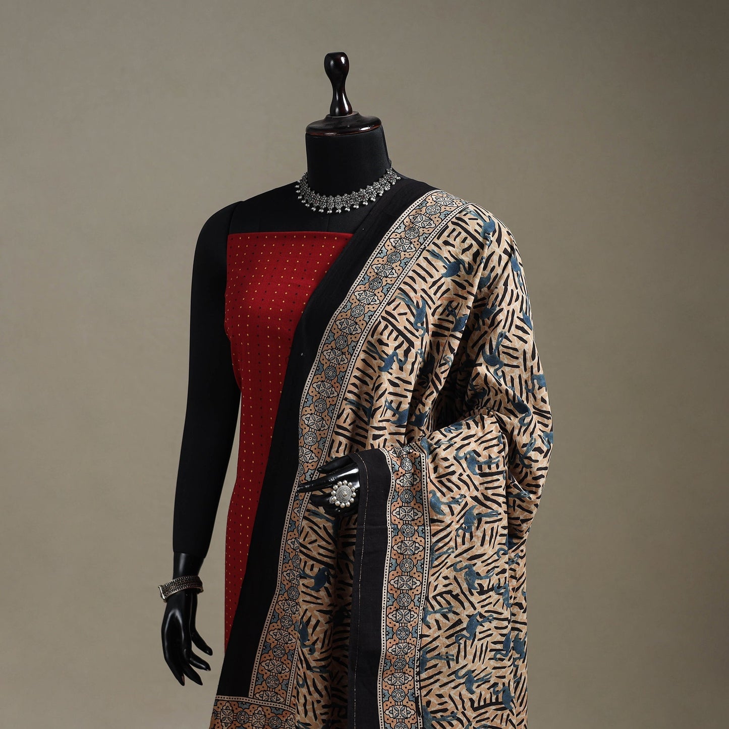 Hand natural dyed cotton dupatta with tassels 13