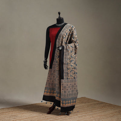 Hand natural dyed cotton dupatta with tassels 13