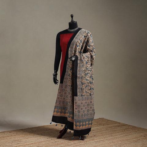 Hand natural dyed cotton dupatta with tassels 13