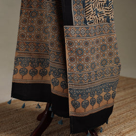 Hand natural dyed cotton dupatta with tassels 13