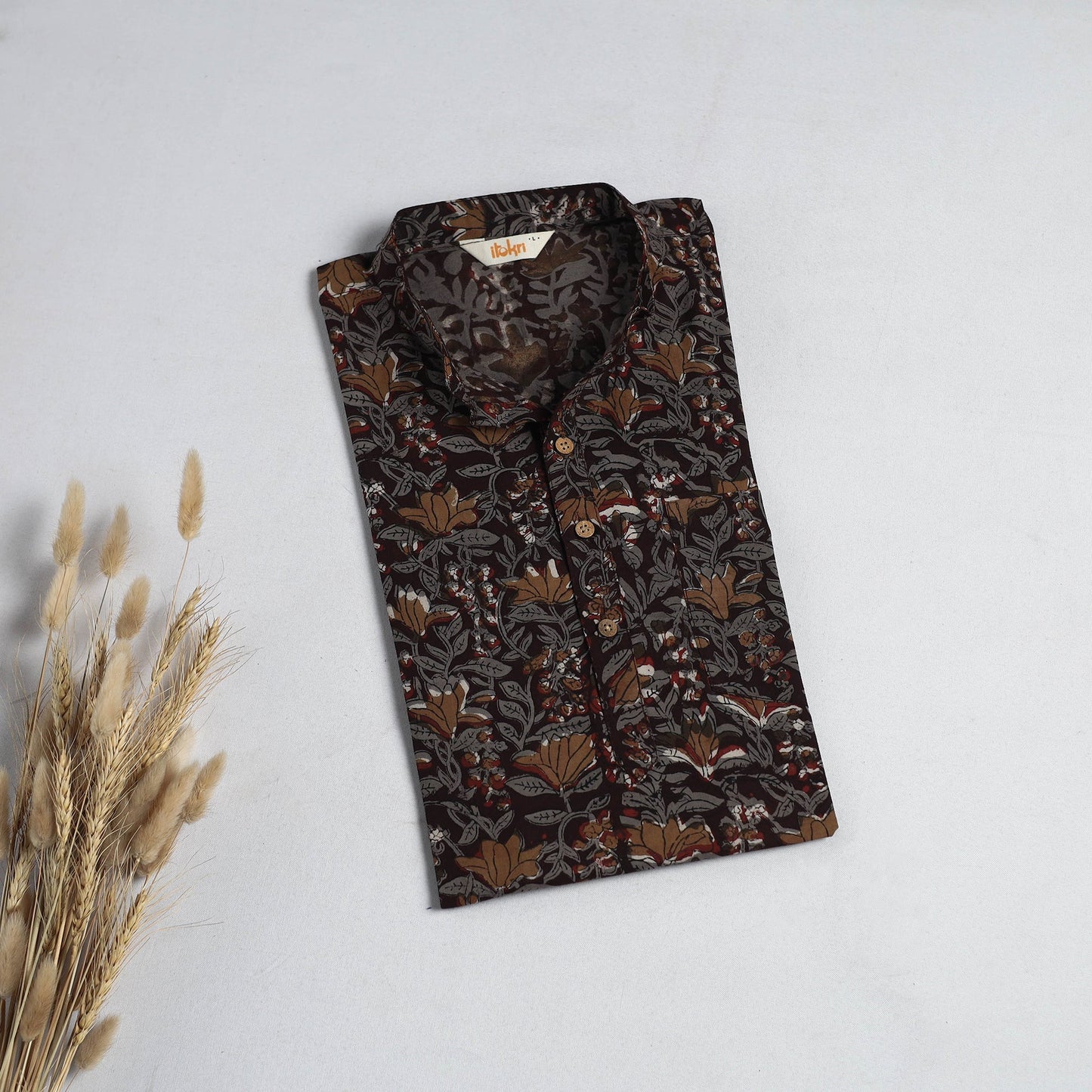 Hand block print natural dyed cotton short bagru kurta