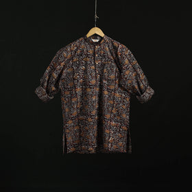 Hand block print natural dyed cotton short bagru kurta