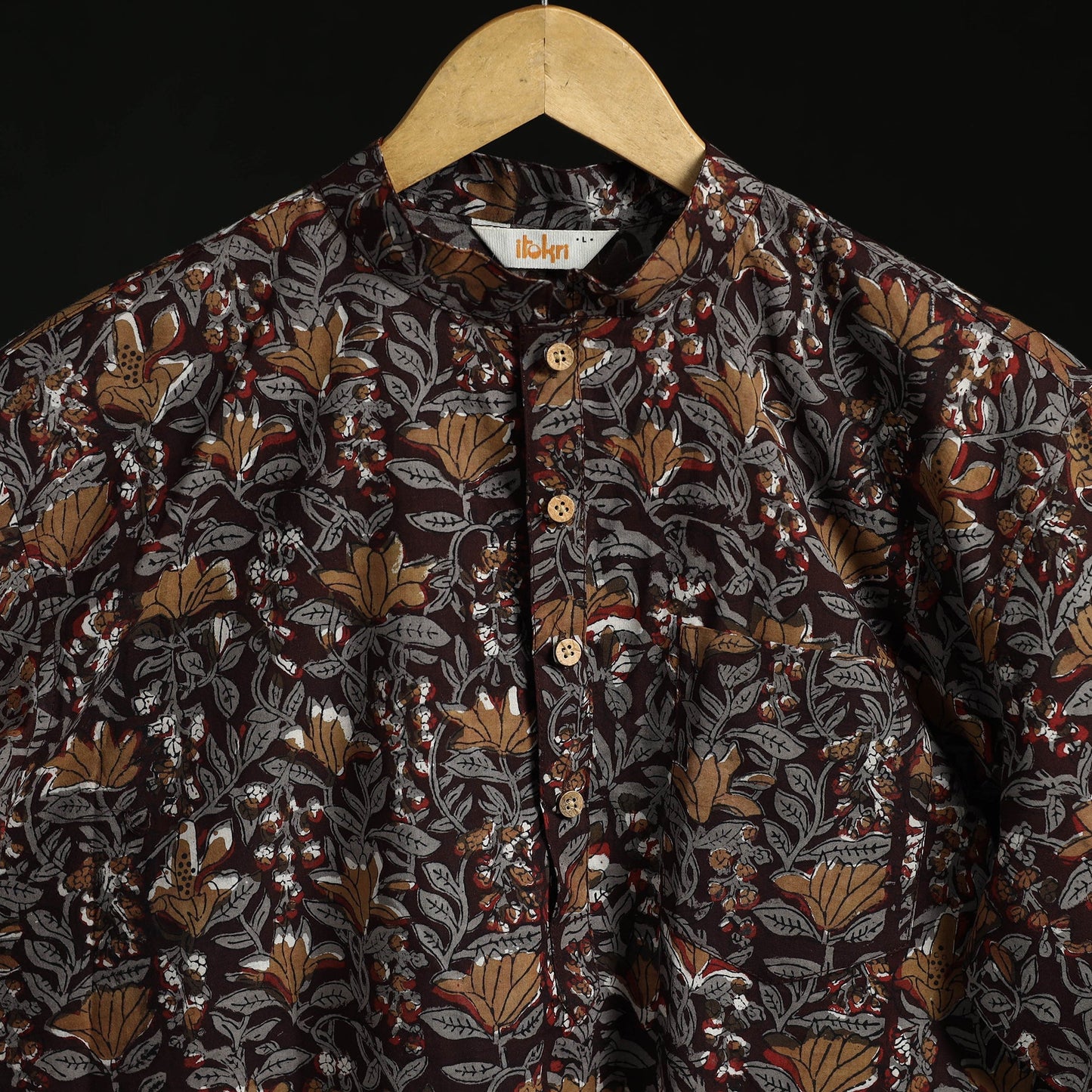 Hand block print natural dyed cotton short bagru kurta