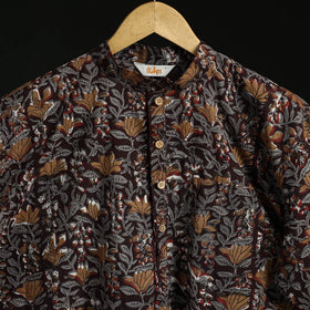Hand block print natural dyed cotton short bagru kurta
