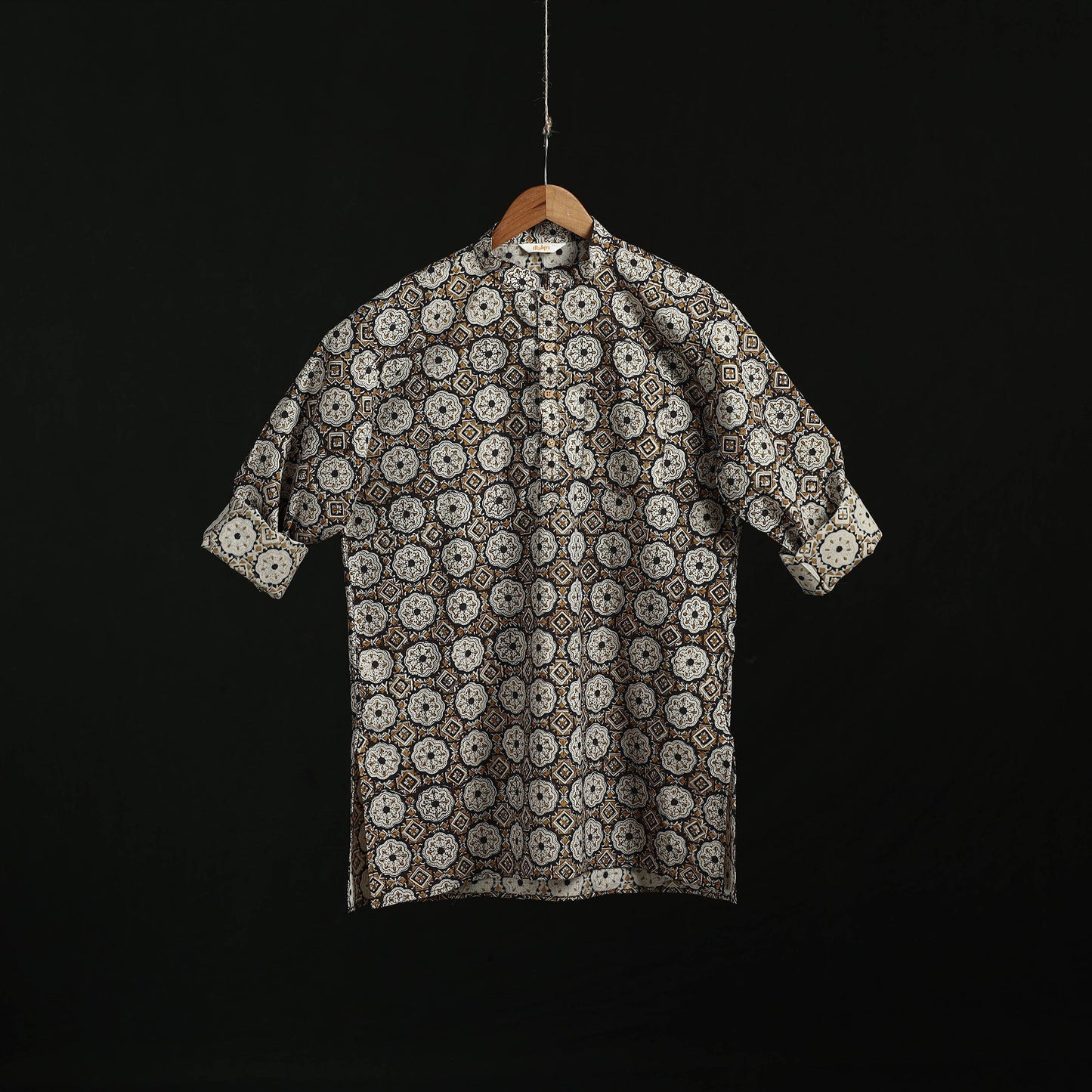 Hand block print natural dyed cotton short bagru kurta