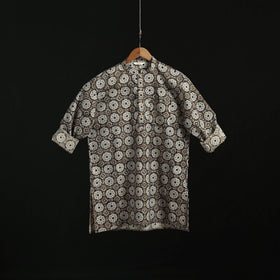 Hand block print natural dyed cotton short bagru kurta
