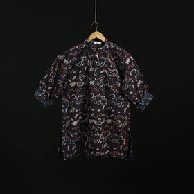 Hand block print natural dyed cotton short bagru kurta