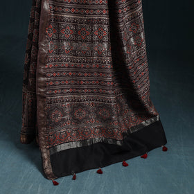 Hand block print natural dyed maheshwari silk ajrakh saree