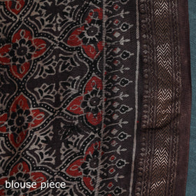Hand block print natural dyed maheshwari silk ajrakh saree