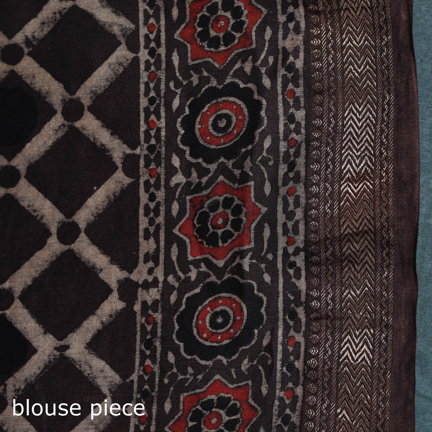 Hand block print natural dyed maheshwari silk ajrakh saree