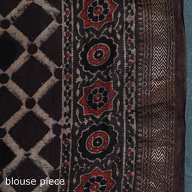 Hand block print natural dyed maheshwari silk ajrakh saree