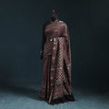 Hand block print natural dyed maheshwari silk ajrakh saree