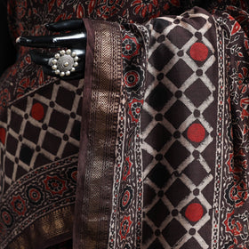 Hand block print natural dyed maheshwari silk ajrakh saree