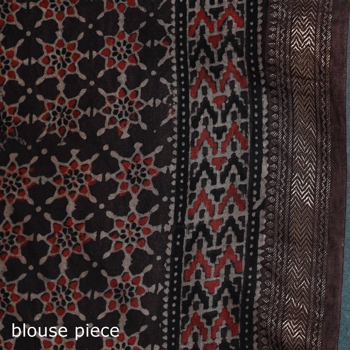 Hand block print natural dyed maheshwari silk ajrakh saree
