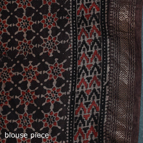 Hand block print natural dyed maheshwari silk ajrakh saree