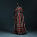 Hand block print natural dyed maheshwari silk ajrakh saree