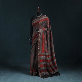 Hand block print natural dyed maheshwari silk ajrakh saree