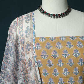 Hand block print sanganeri cotton 3pc unstitched dress