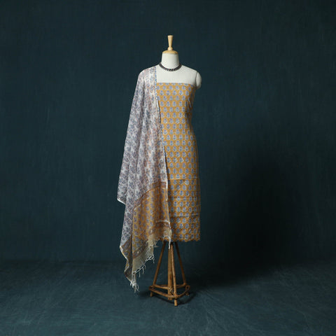 Hand block print sanganeri cotton 3pc unstitched dress