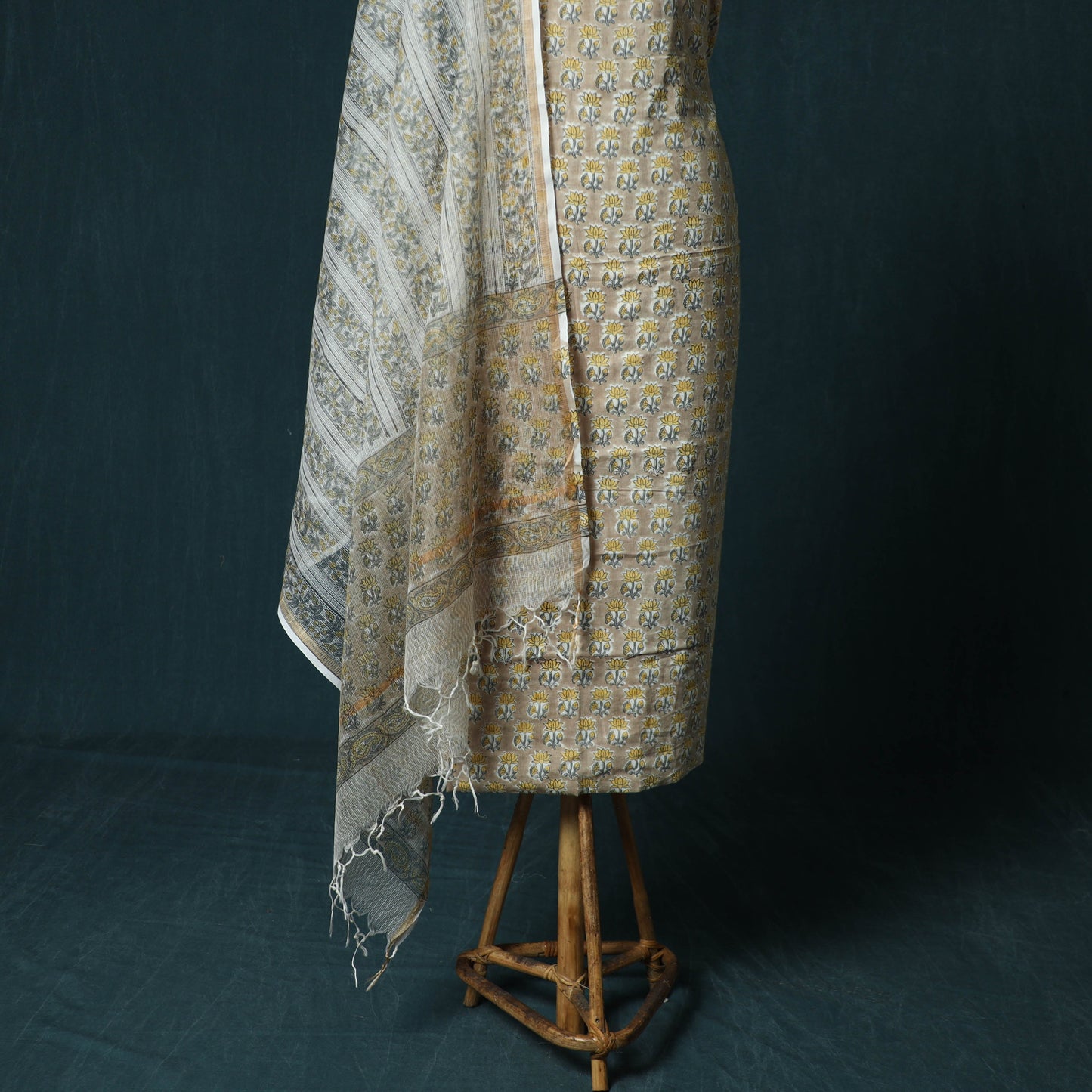 Hand block print sanganeri cotton 3pc unstitched dress
